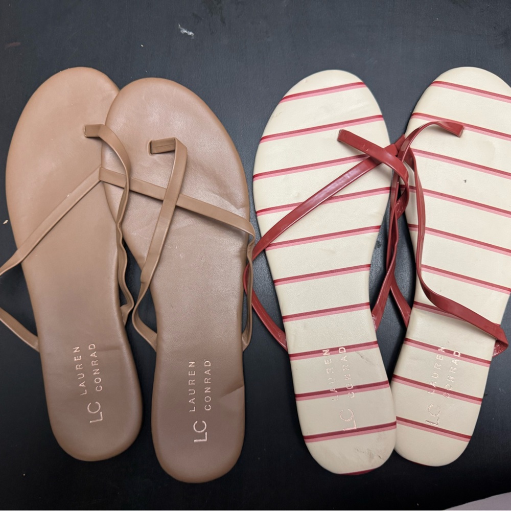 LC Lauren Conrad Women's Brown and Red Strappy Sandals